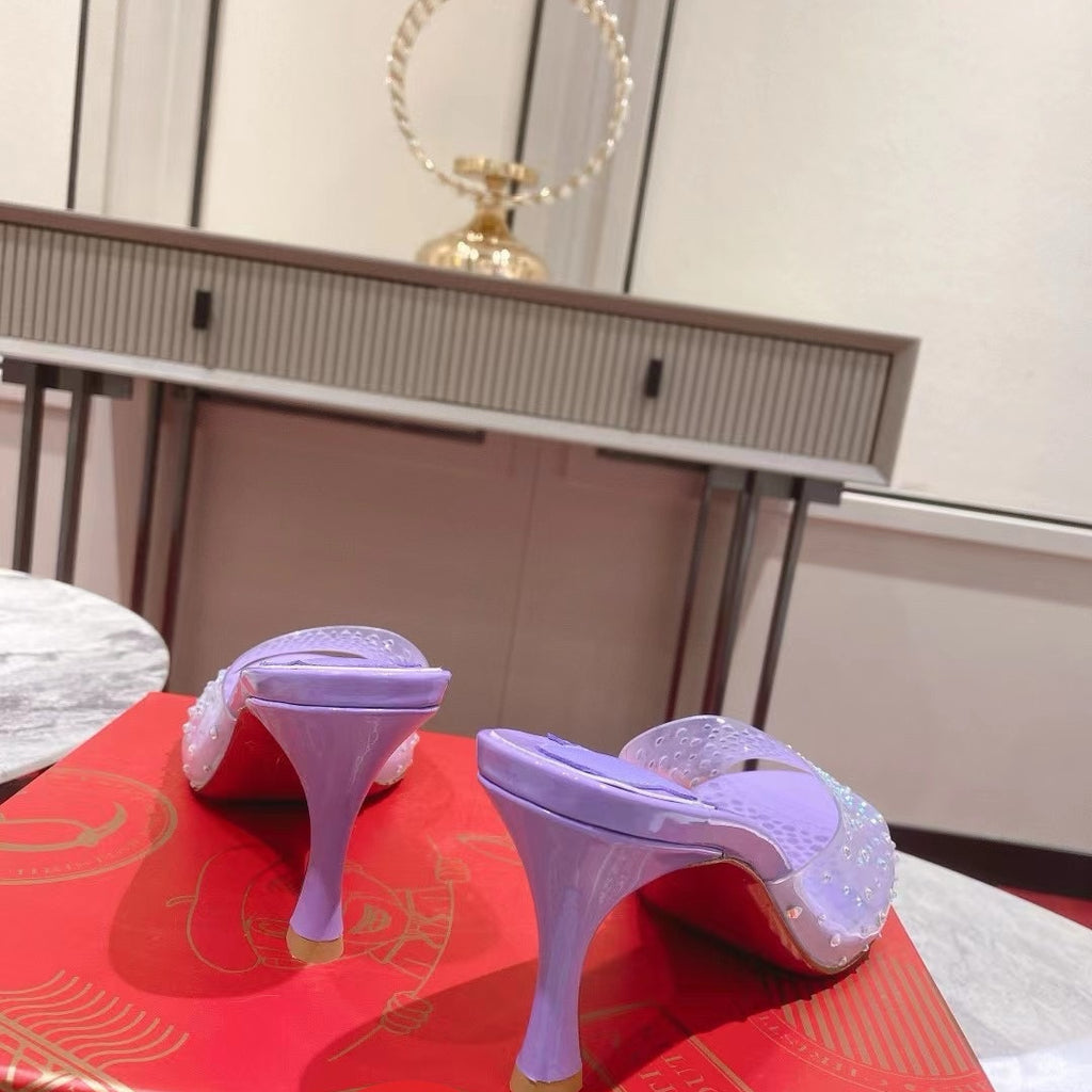 Clear-strap peep-toe high-heeled mules (8cm heel)