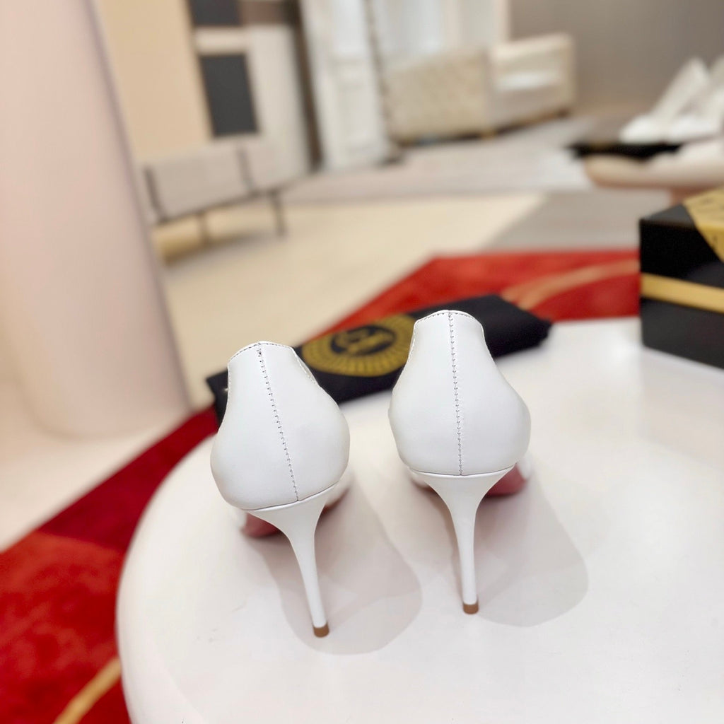 White lace high heels, 8.5cm heel.