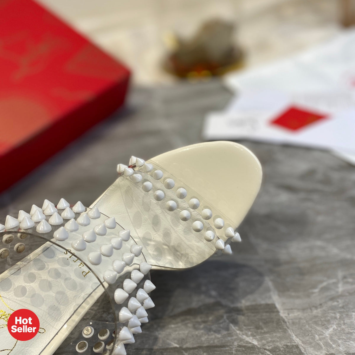 Studded PVC High-Heeled Mules (10cm Heel)