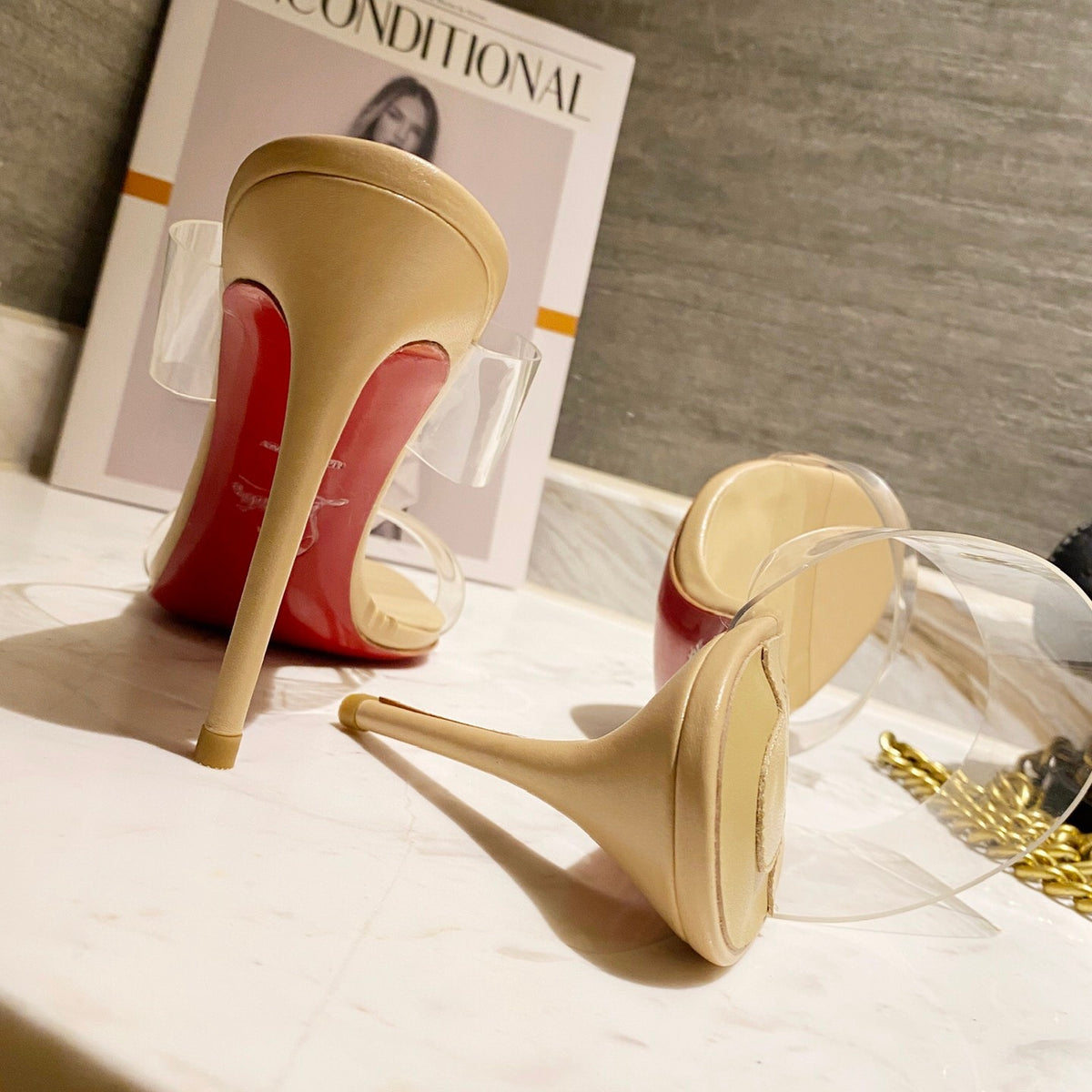 Clear high-heeled mules – 10cm heel