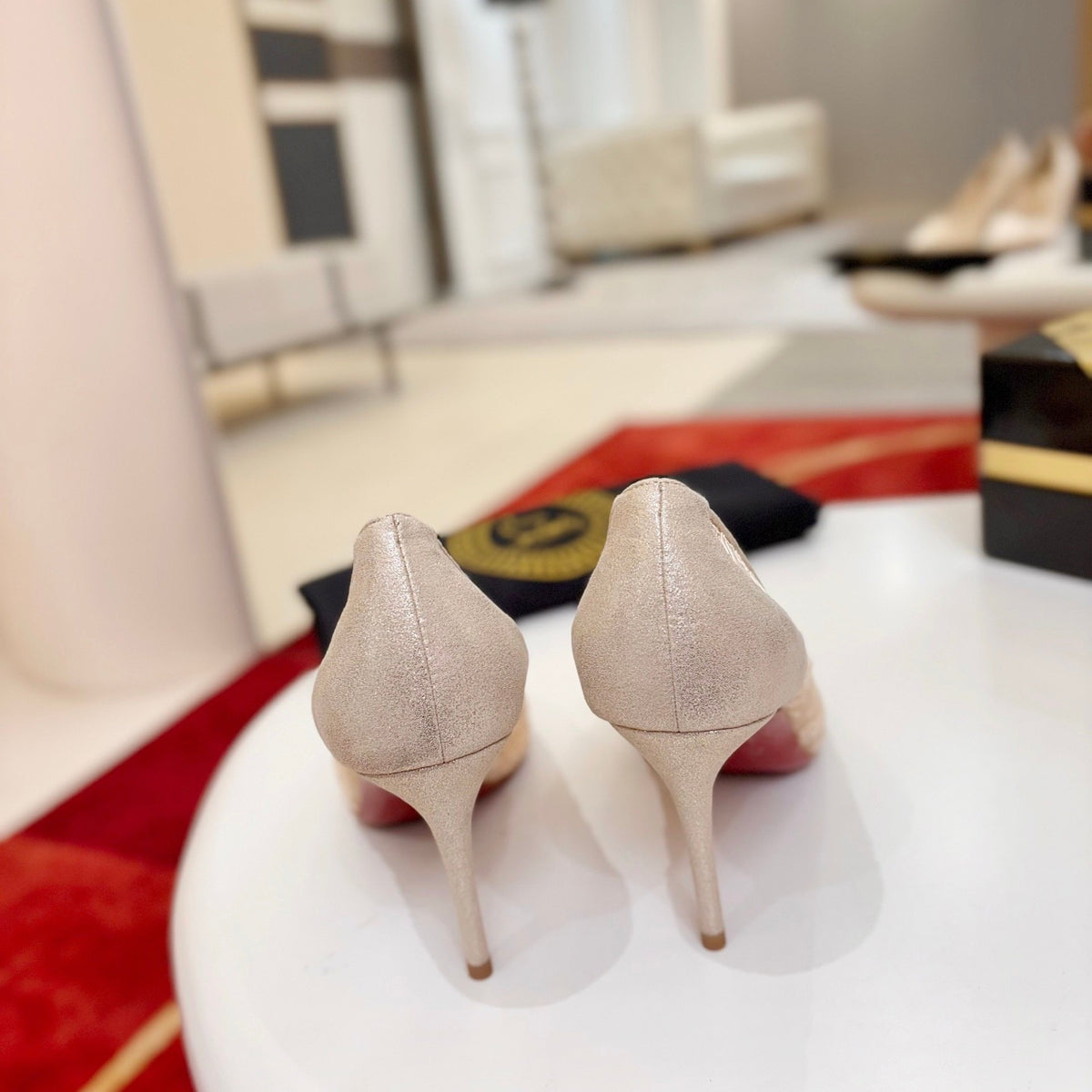 Apricot lace high heels, 8.5cm heel.