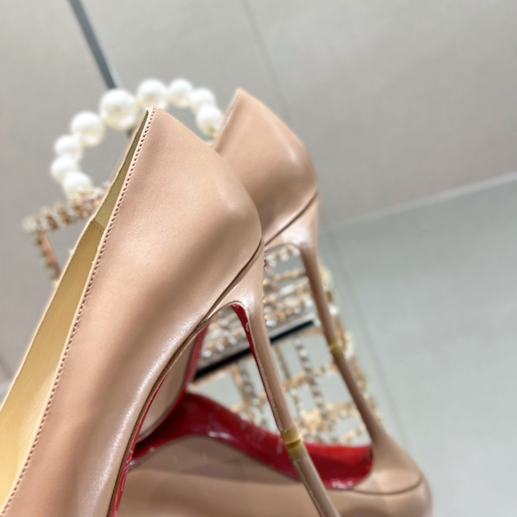 Apricot leather high heels, 8.5cm heel.