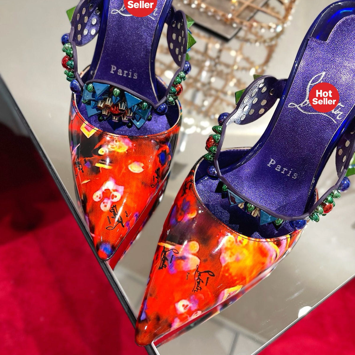 Colorful high-heeled mules, 10cm heel