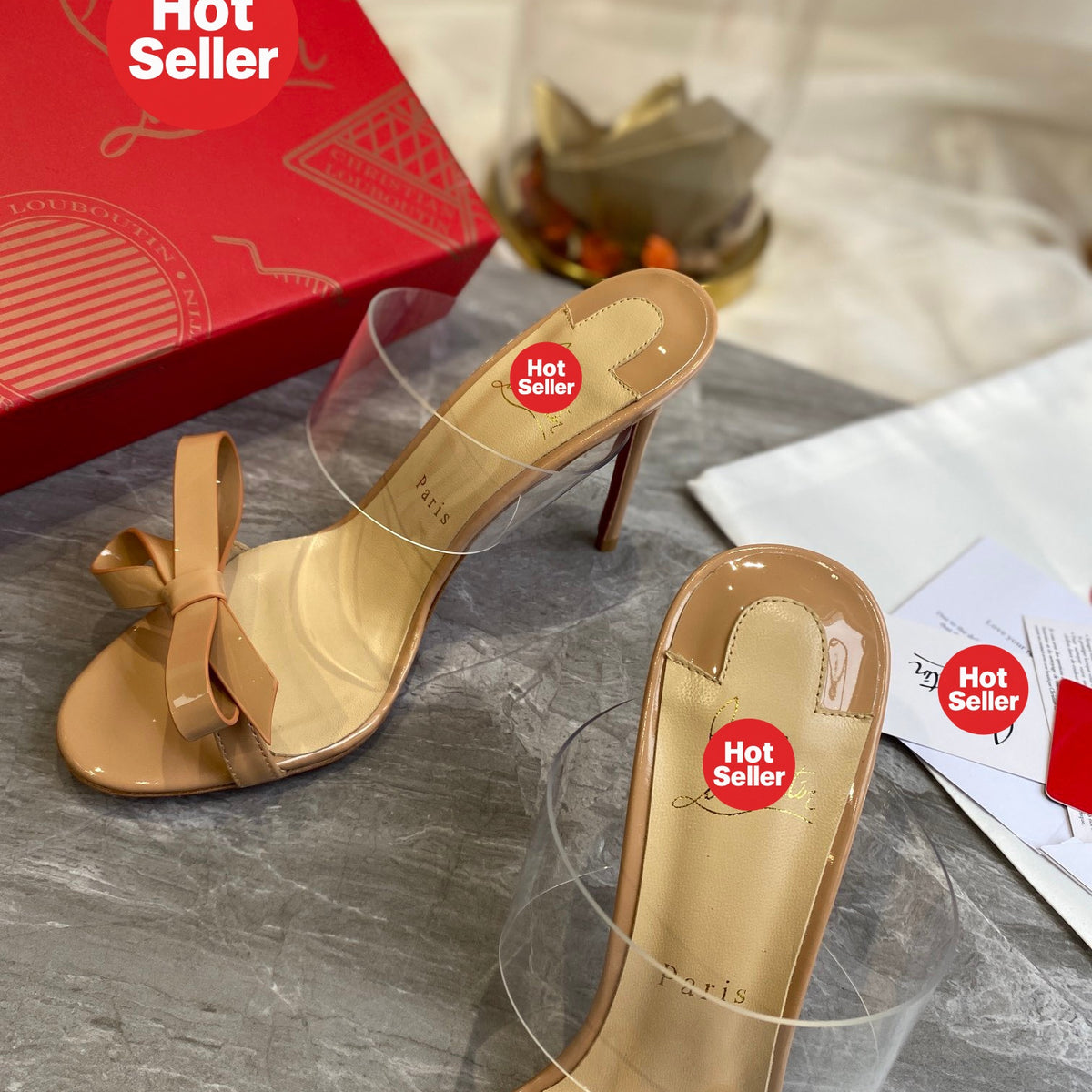 Butterfly-detail high-heeled mules (10cm heel)