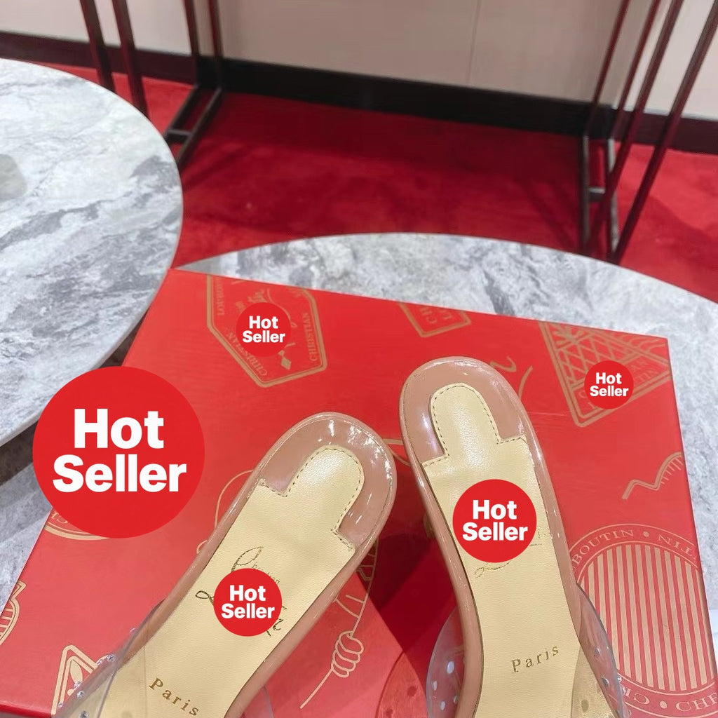 Clear-strap peep-toe high-heeled mules (8cm heel)