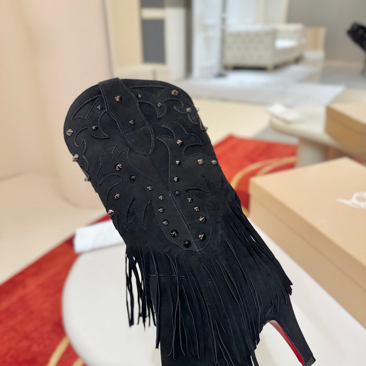 Classic black runway boots, 8.5cm heel.