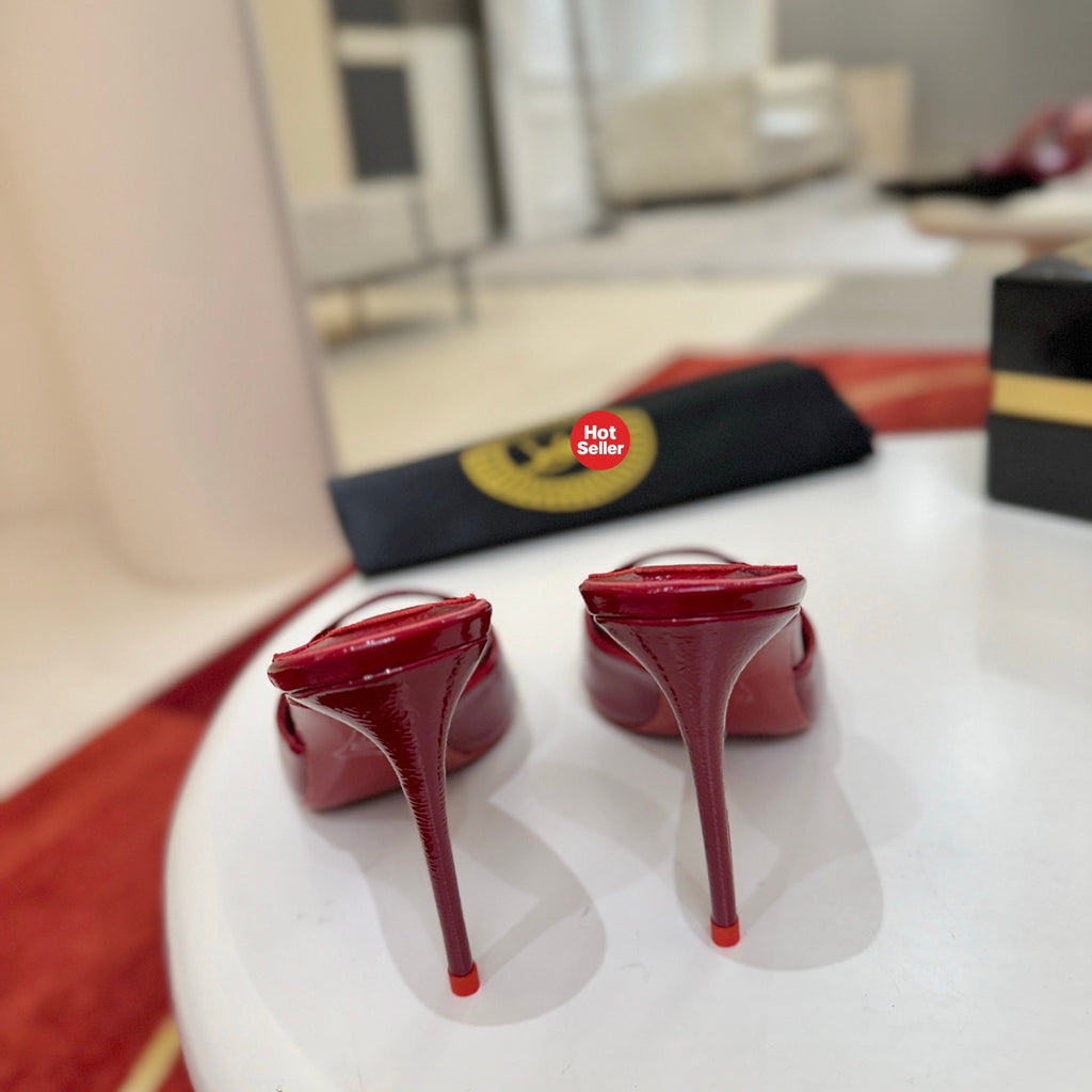 Red patent leather peep-toe high-heeled mules (10cm heel)