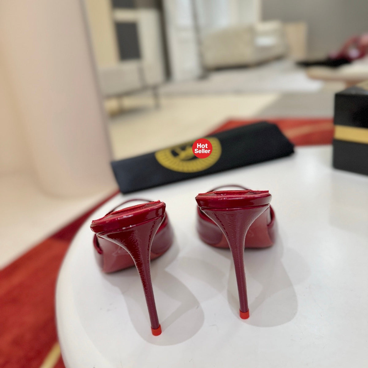 Red patent leather peep-toe high-heeled mules (10cm heel)