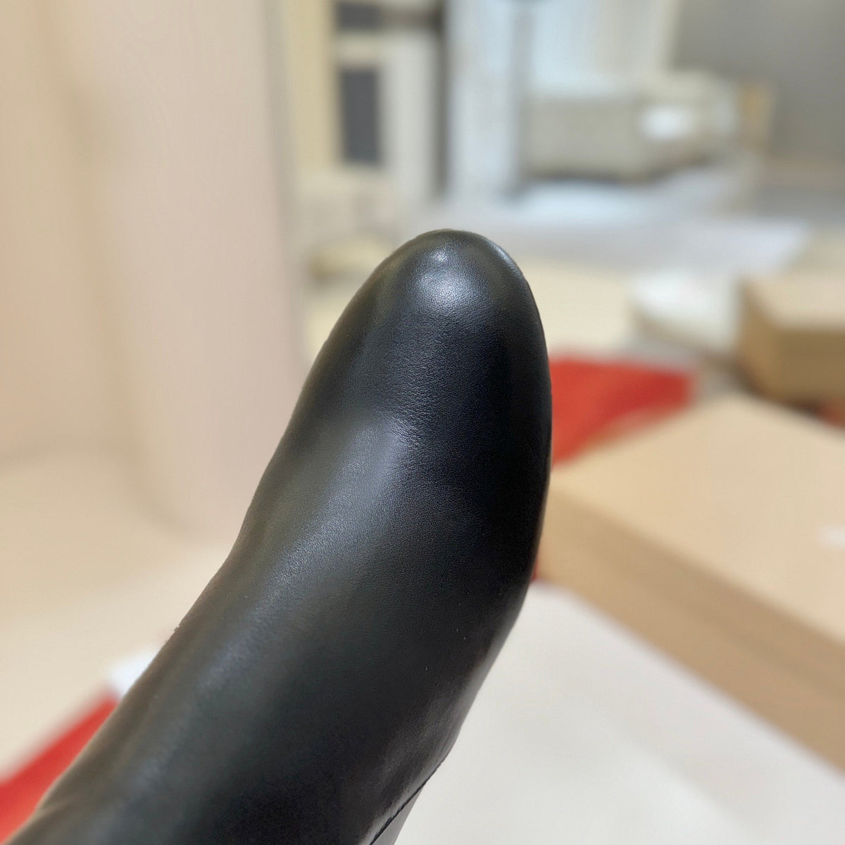 Premium black leather tall boots, 8.5cm heel.