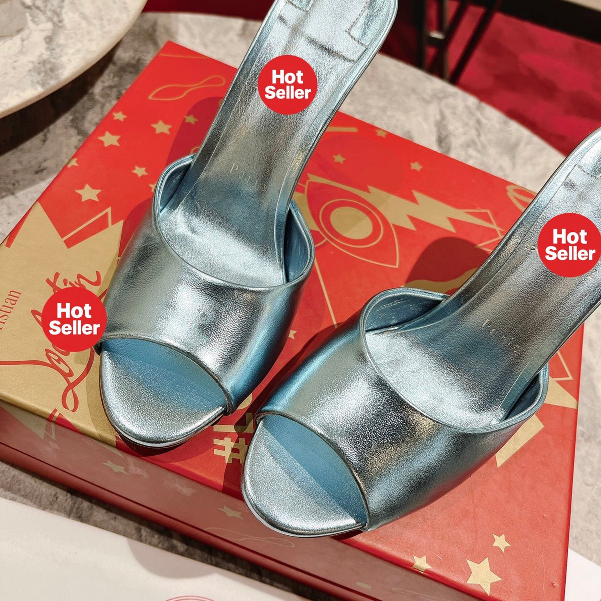 Peep-toe high-heeled mules (10cm heel)
