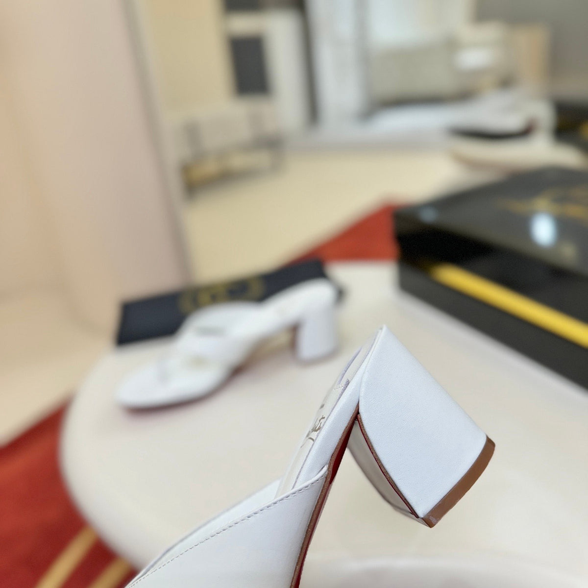 White flip-flops, 5.5cm heel