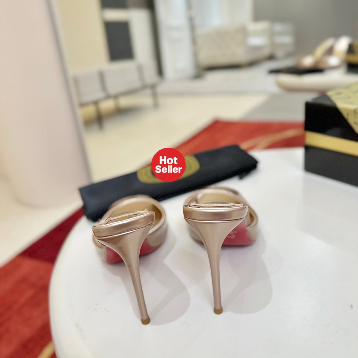 Peep-toe high-heeled mules, 10cm heel.