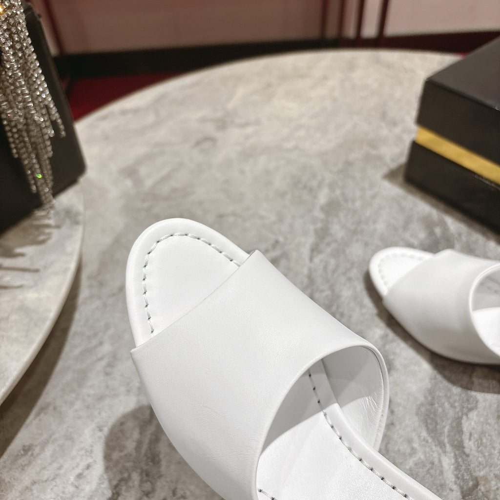 White block-heel mules (5.5cm heel)