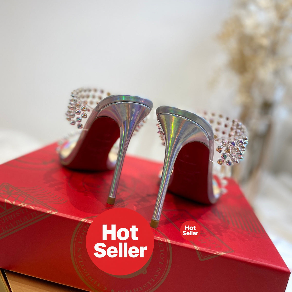 Studded PVC High-Heeled Mules (10cm Heel)