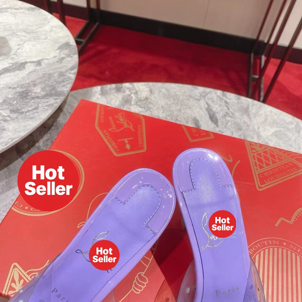 Clear-strap peep-toe high-heeled mules (8cm heel)
