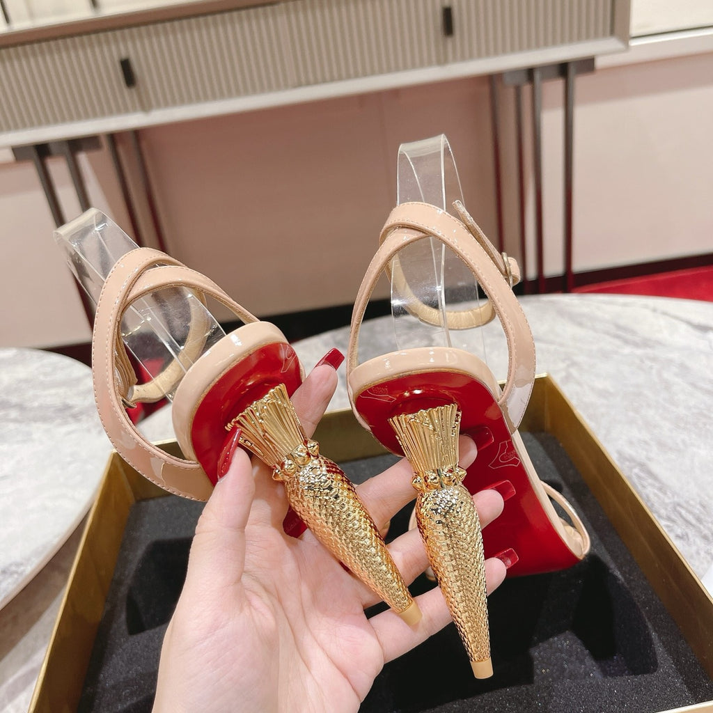 Apricot leather high heels, 10cm heel.