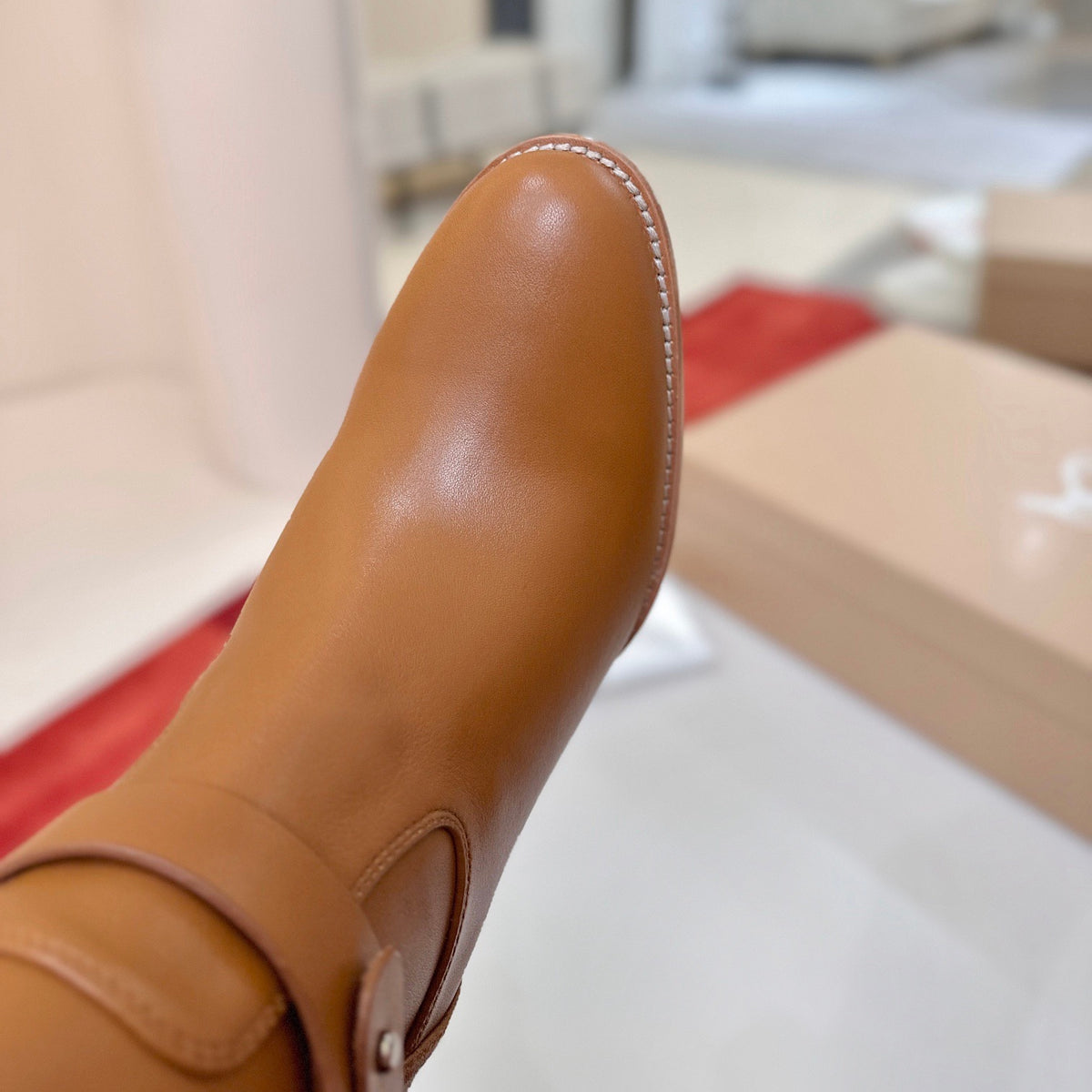 Brown calfskin tall boots, 7cm heel.