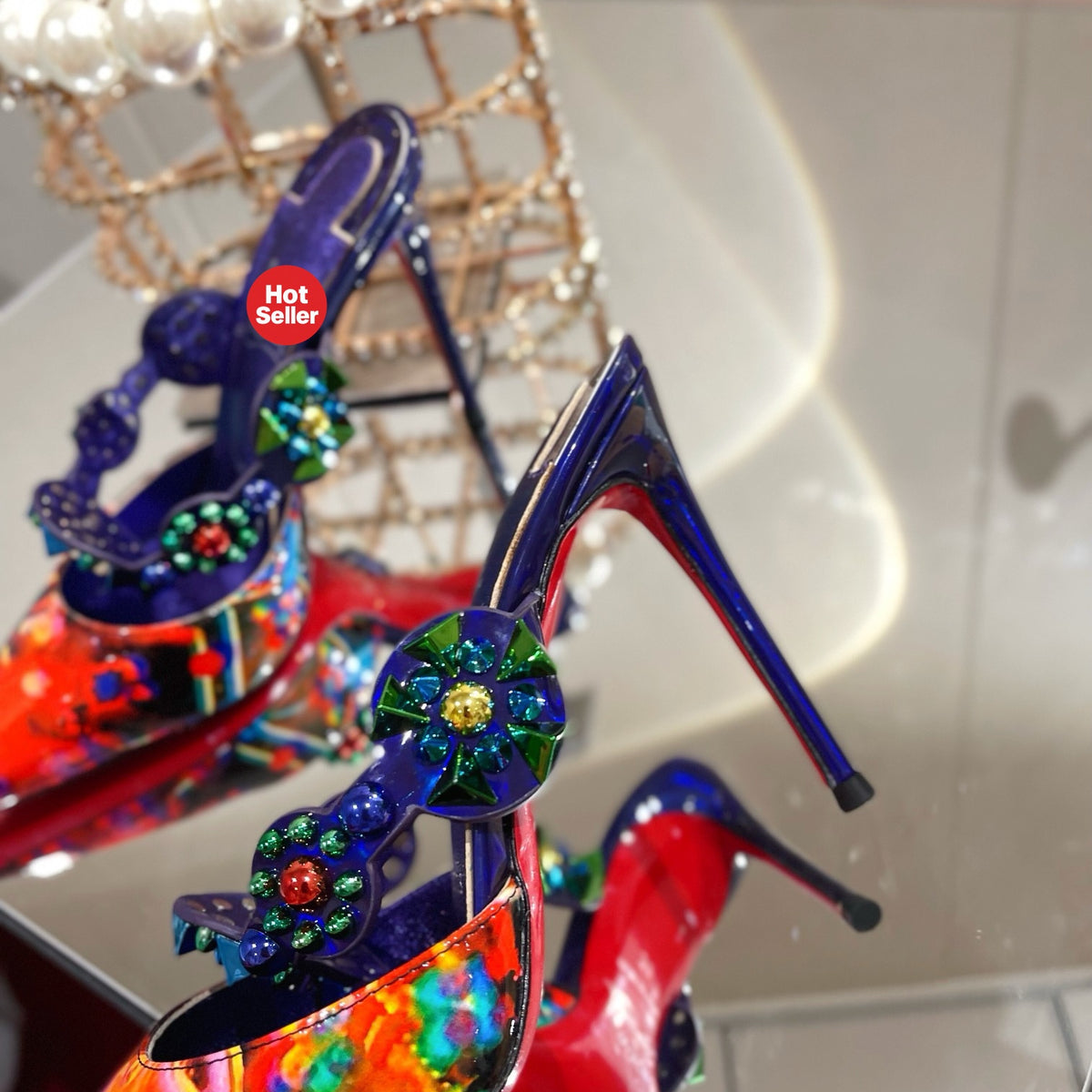 Colorful high-heeled mules, 10cm heel