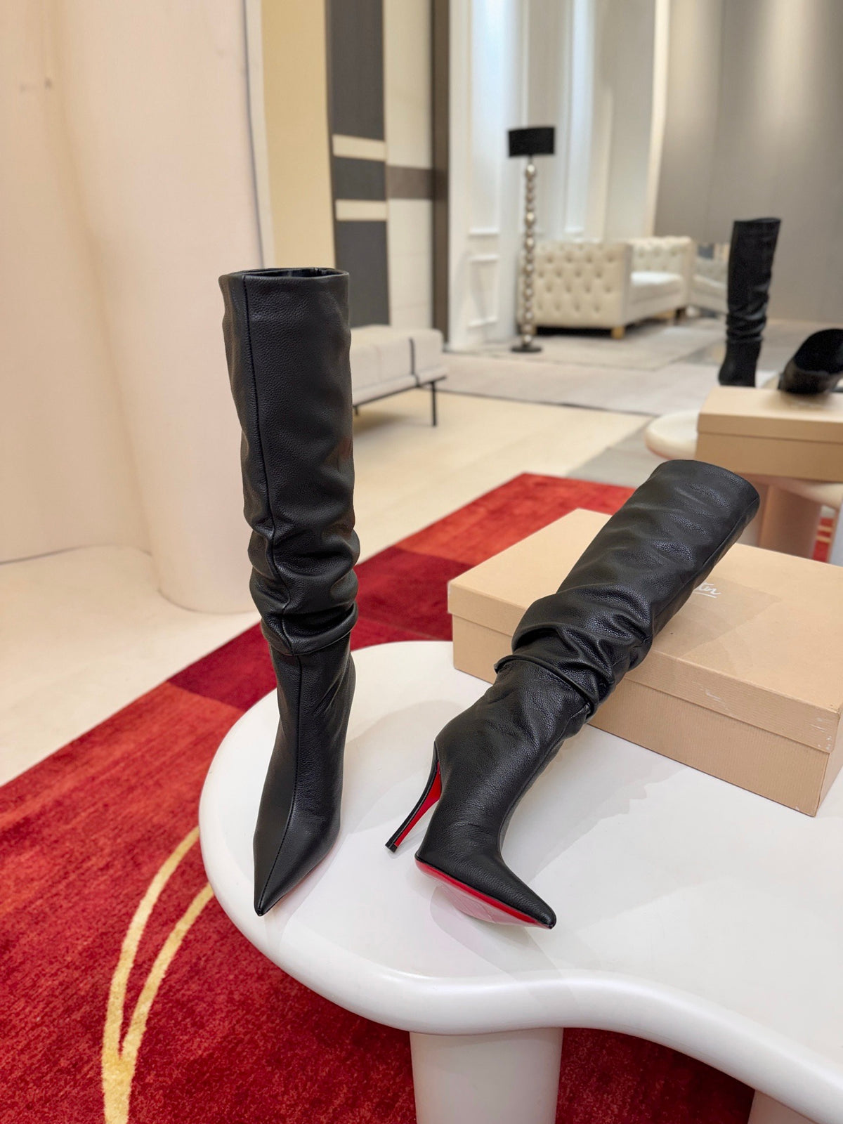 The tapered silhouette creates a refined, modern look. This footwear features a 100mm stiletto heel.